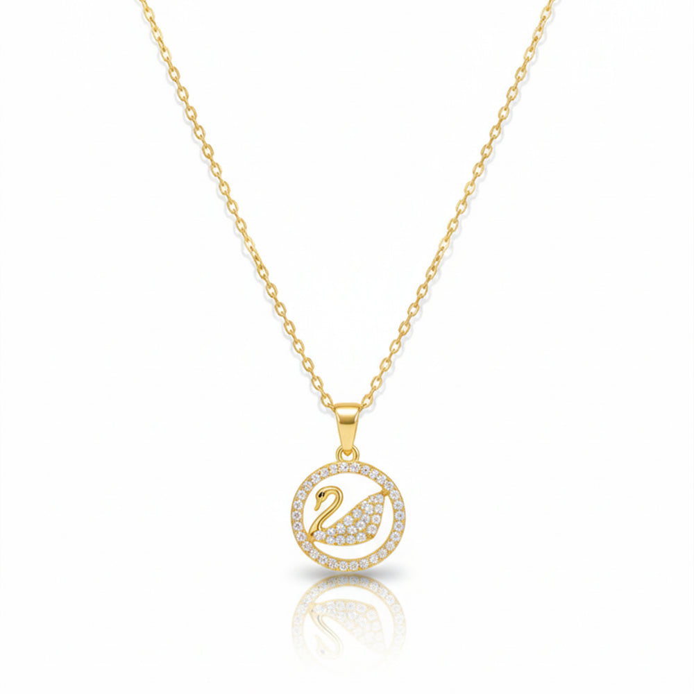 Swara Gold CZ Swan Medallion Pendant Necklace