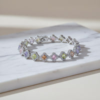 Pastel Clover Tennis Bracelet in Silver Tone