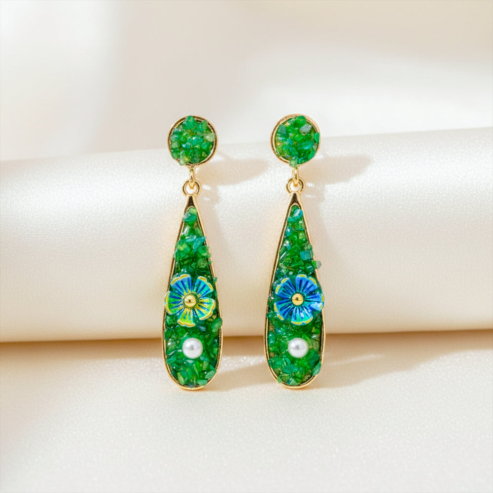 Emerald Bloom Teardrop Earrings for Women