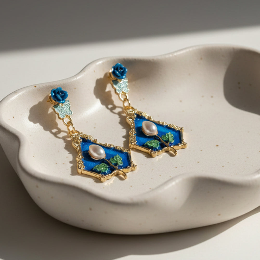 Royal Garden Enamel Panel Drop Earrings for Women