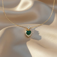 Emerald Heart – Gold Crystal Halo Green Stone Pendant Necklace for Women