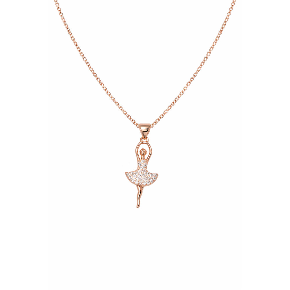 Aria Rose Gold CZ Ballerina Dancer Pendant Necklace