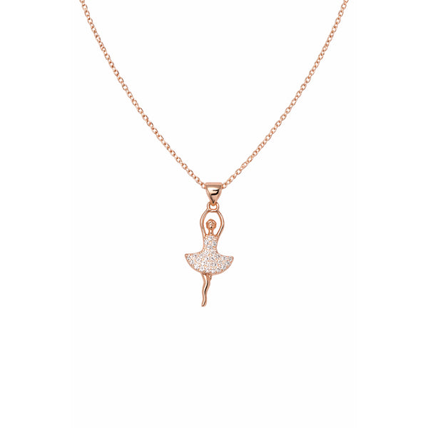 Aria Rose Gold CZ Ballerina Dancer Pendant Necklace