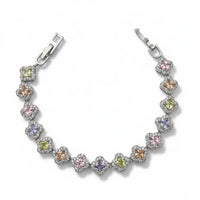 Pastel Clover Tennis Bracelet in Silver Tone