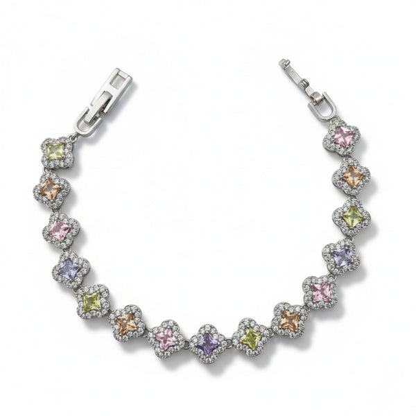 Pastel Clover Tennis Bracelet in Silver Tone