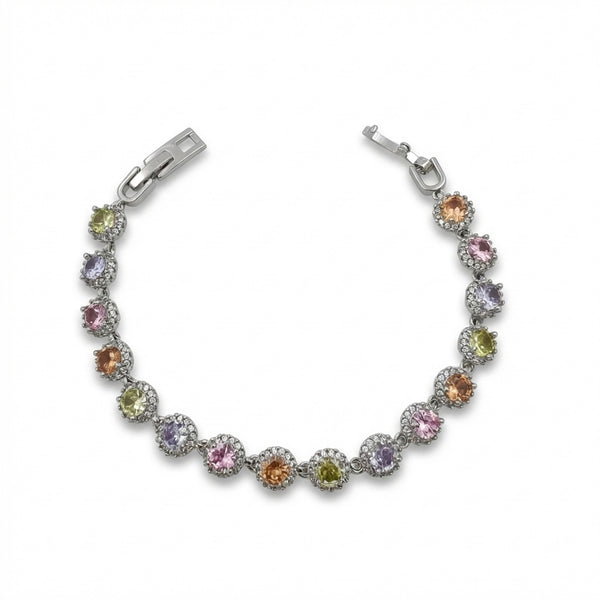 Multicolour Gemstone Halo Tennis Bracelet