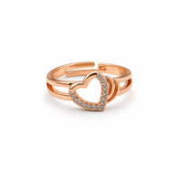 Open Heart Rose Gold CZ Double Band Adjustable Ring