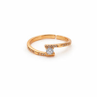 Soleil Gold CZ Solitaire Bypass Pavé Adjustable Ring