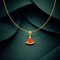 Coral Fan – Gold Coral Stone Crystal Arc Pendant Necklace for Women