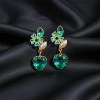 Emerald Heart Drop Earrings for Women