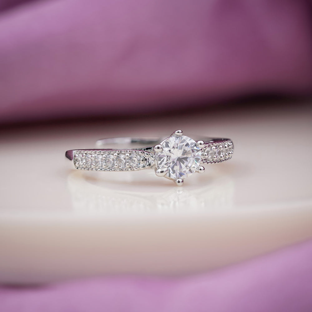 Celeste Trio – Silver Six-Prong Solitaire Crystal Pavé Band Ring for Women