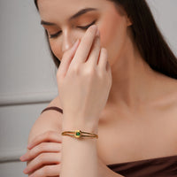 Mishruta – Gold Double Band Emerald Stone Cuff Kada for Women