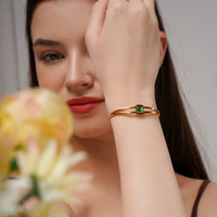 Mishruta – Gold Double Band Emerald Stone Cuff Kada for Women