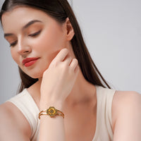 Devanshi – Gold Sculpted Bloom Flower Cuff Kada for Women