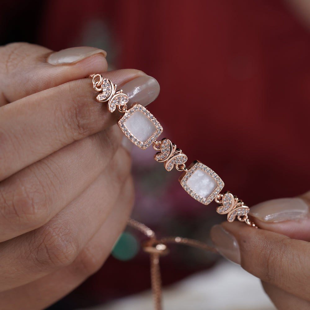 Butterfly Pearl CZ Slider Bracelet