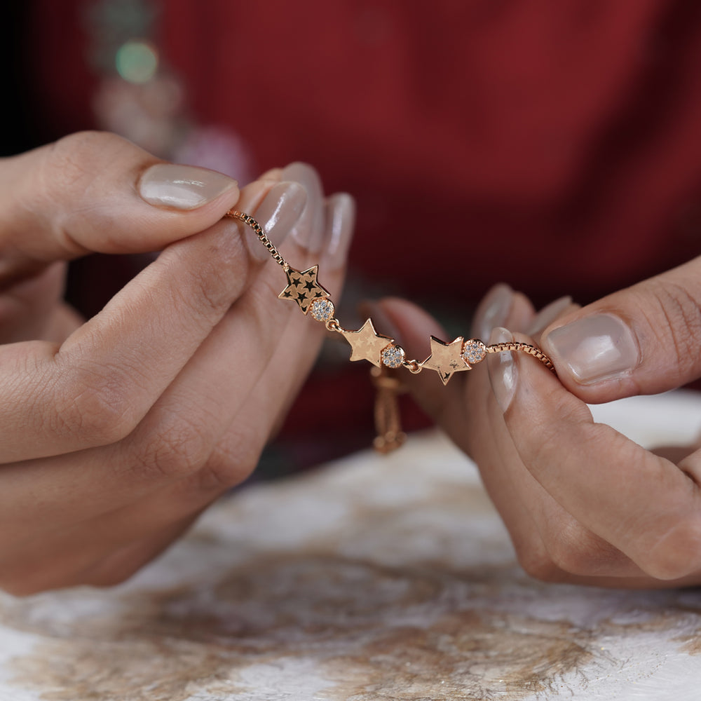Stellar Rose Gold Star CZ Slider Bracelet