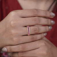 Ruby Baguette Band – Rose Gold Ruby & Crystal Eternity Ring for Women