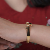 Noir Butterfly Gold Triple Bar Kada Bangle