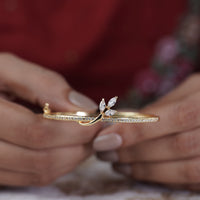 Petal Twist Gold CZ Marquise Kada Bangle