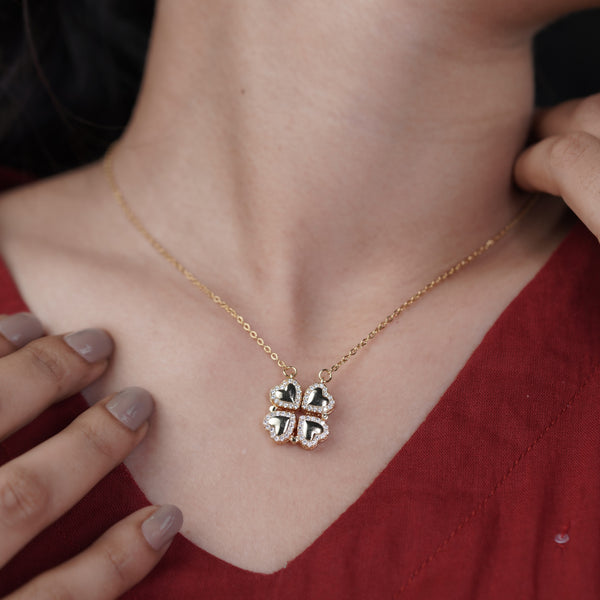 Yamini – Four Heart Gold CZ Clover Pendant Necklace