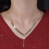 Yama – Gold Wheat Chain CZ Heart Tassel Pendant Necklace