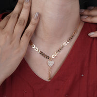 Yama – Gold Wheat Chain CZ Heart Tassel Pendant Necklace