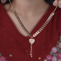 Yama – Gold Wheat Chain CZ Heart Tassel Pendant Necklace