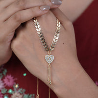 Yama – Gold Wheat Chain CZ Heart Tassel Pendant Necklace