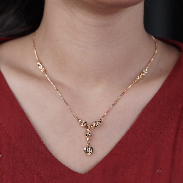 Stardrop Gold Ribbed Bead Station Heart Pendant Necklace
