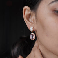 Lavender Halo Rose Gold Oval Drop Earrings