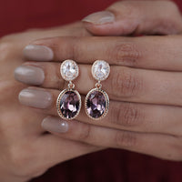 Lavender Halo Rose Gold Oval Drop Earrings