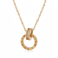 Romana Gold Roman Numeral Circle CZ Pavé Interlocked Pendant Necklace
