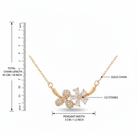Purvi Gold CZ Pavé Double Blossom Flower Pendant Necklace