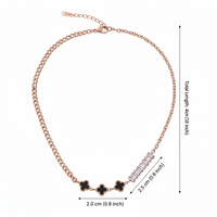 Clover Noir Rose Gold Curb Chain Black Clover Baguette CZ Bar Necklace