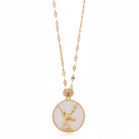 Stag Gold Ivory Enamel Deer Medallion Pendant Necklace