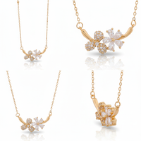 Purvi Gold CZ Pavé Double Blossom Flower Pendant Necklace