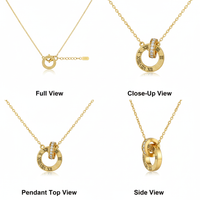 Romana Gold Roman Numeral Circle CZ Pavé Interlocked Pendant Necklace