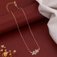 Purvi Gold CZ Pavé Double Blossom Flower Pendant Necklace