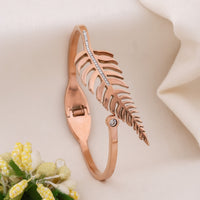 Yuvika – Rose Gold Feather Leaf Kada for Women